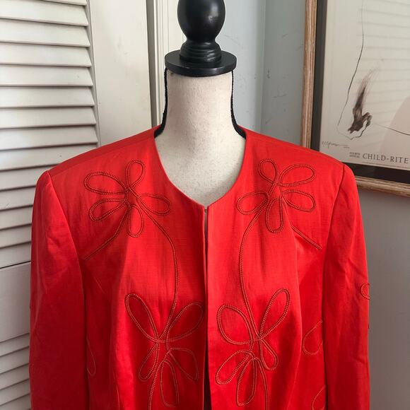 GIOVANNA Jacket Womens  20W Orange Coral Linen Embroidered Special Occasion - Picture 3 of 14